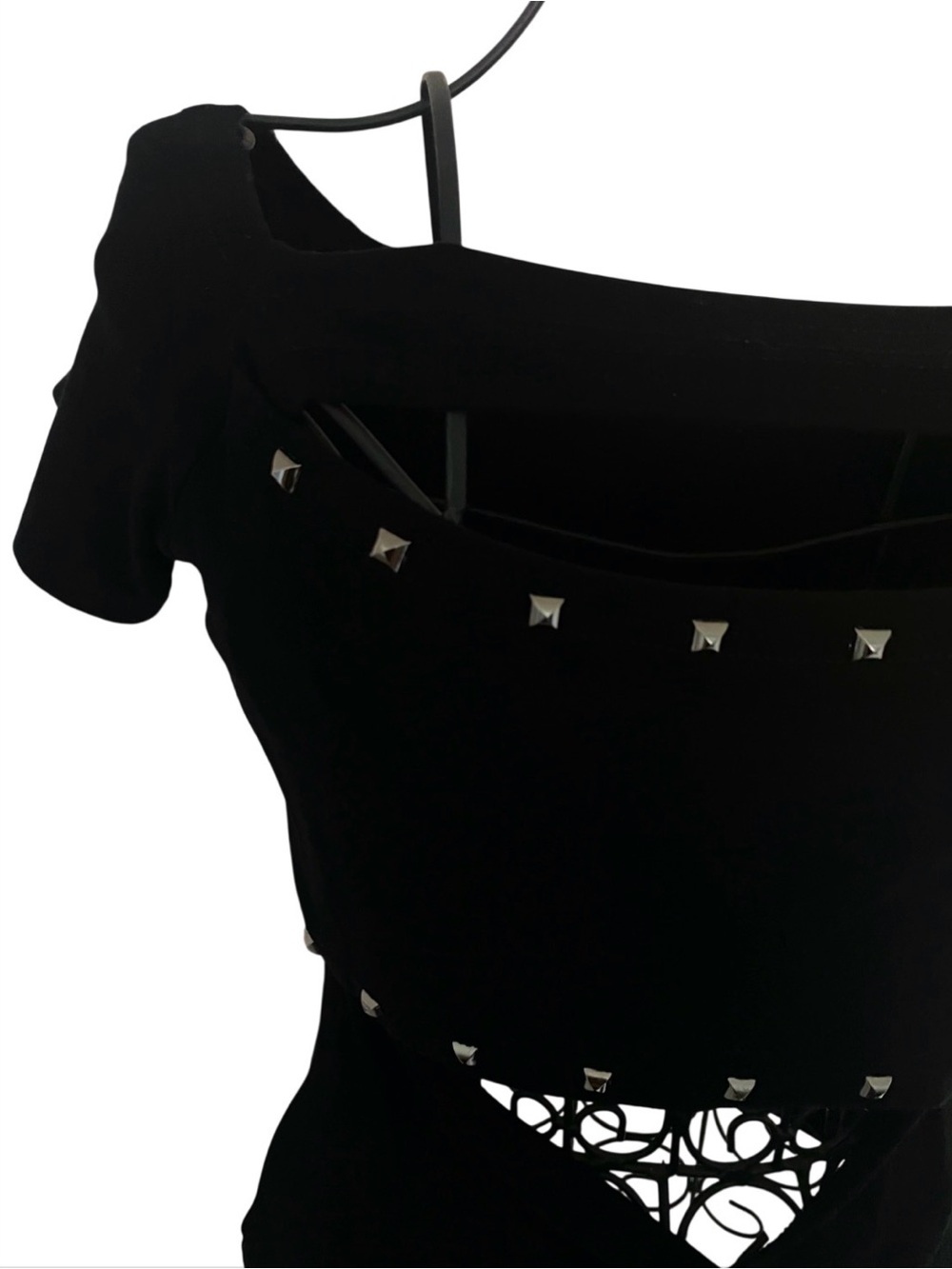 Handcrafted Black Stud-Trim Cut Out 2000s Women's Top - Picture 14 of 14